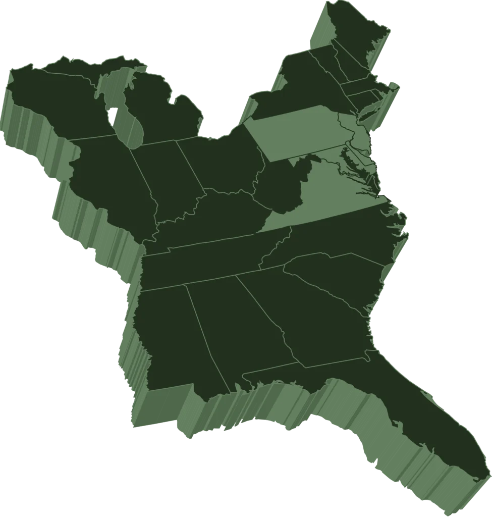 Mid-Atlantic regional map — Pennsylvania, New Jersey, Delaware, Maryland, Virginia